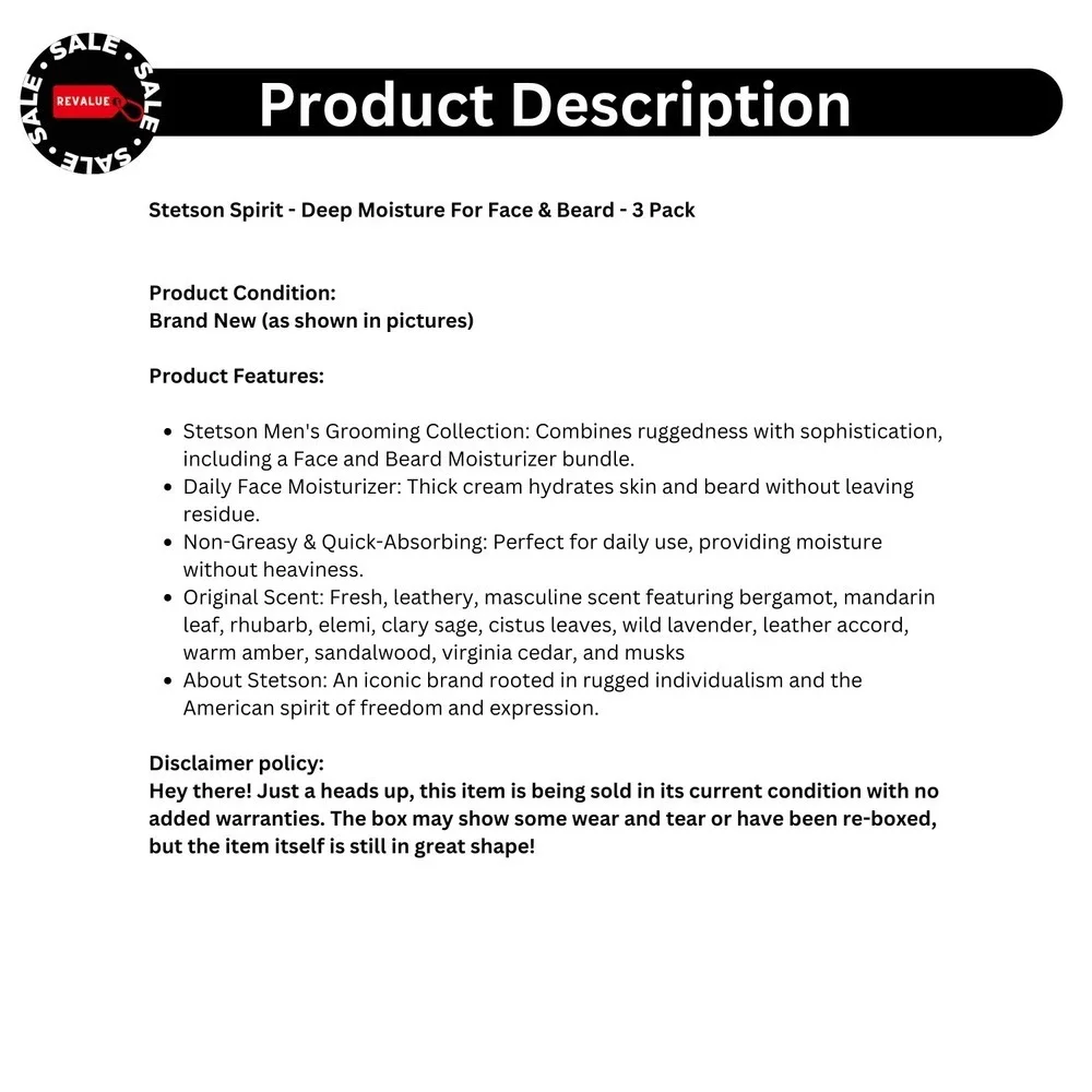 Stetson Spirit Deep Moisture Cream for Face & Beard 5 fl oz – 3 Tubes‎ Hydration